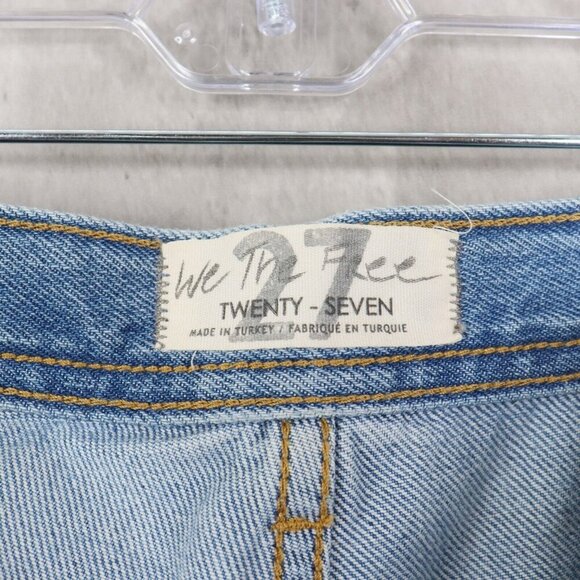 We the Free Jeans Size 27 Light Stone Wash Maggie Mid Rise Straight Chewed Hem - Picture 4 of 7